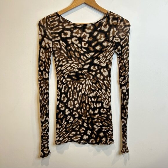 BCBGMaxAzria Wylie long-sleeve bodycon animal print tee shirt brown black - Picture 1 of 6